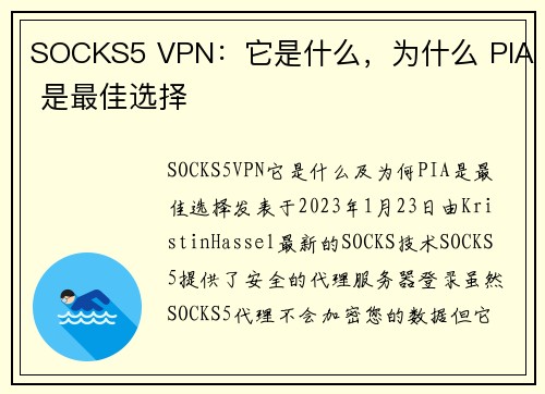 SOCKS5 VPN：它是什么，为什么 PIA 是最佳选择